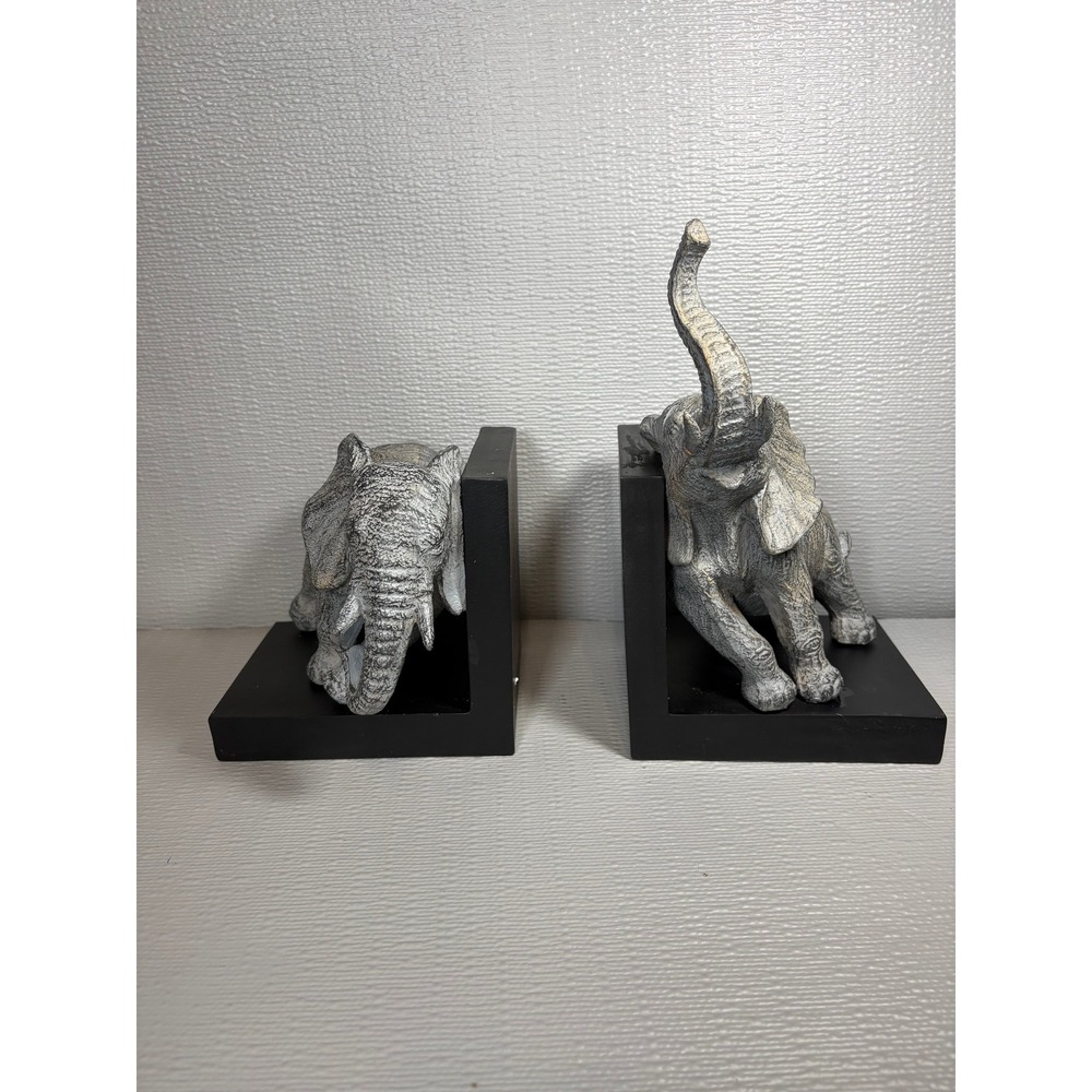 Elephant‎ Bookends Pair Grey Silver Resin Animal Statues Safari Home Decor